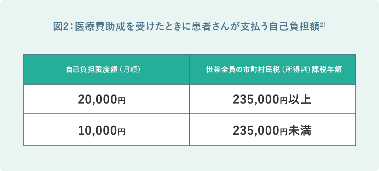 図2:医療費助成を受けたときに患者さんが支払う自己負担額2)